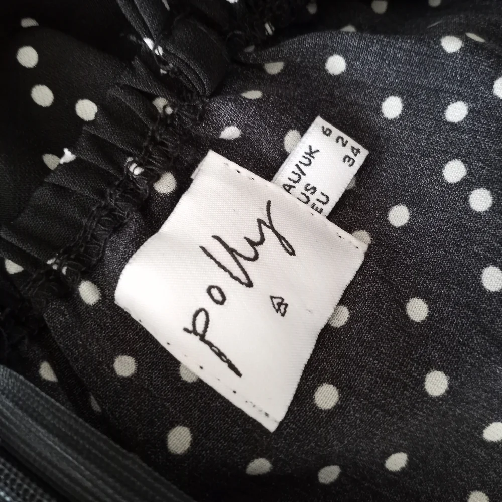 POLLY Black with White Polka Dots Faux Wrap Dress, size 2 - Picture 5 of 6